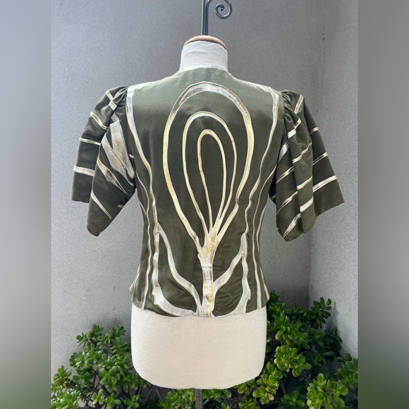 Vintage gorgeous Art to wear olive green jacket top silvers belt XS Terry & Toni - Picture 7 of 11
